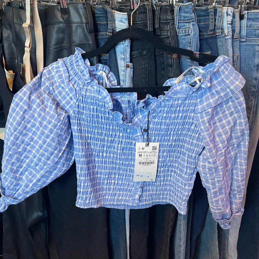 NEW Zara Blue Off the shoulder top